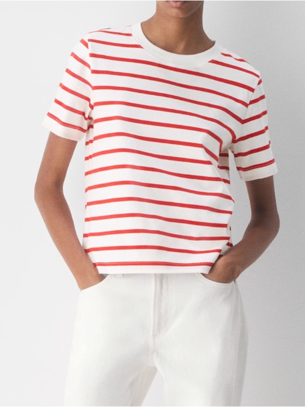 Aritzia Babaton InterLock Cotton Function  T Shirt S Striped Red White